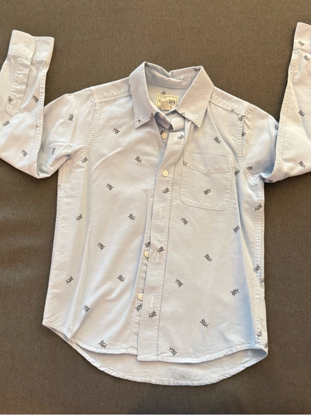 Place Light Blue Boys' Button-Down Shirt with Small Navy Print